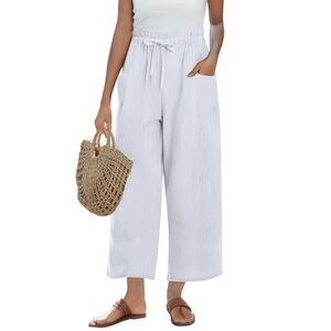 Unbranded | Minimalist Cropped Linen Blend Wide Leg Beach Pants